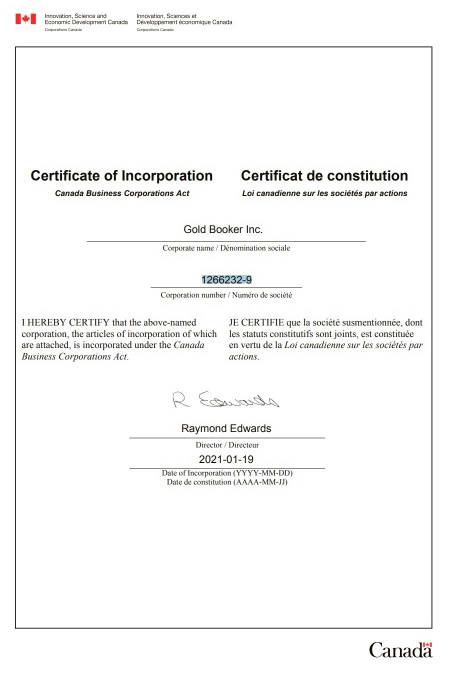 GoldBooker certifié au Canada